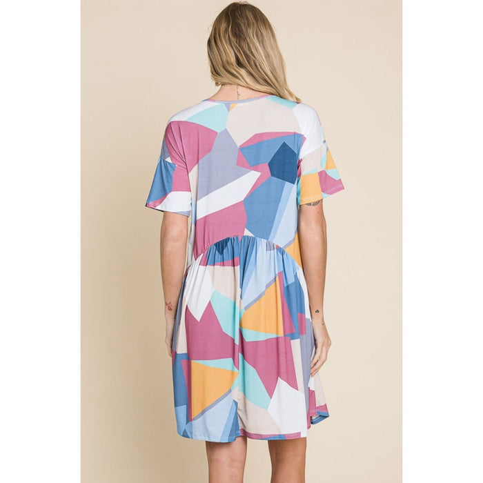 BOMBOM Ruched Color Block Short Sleeve Dress