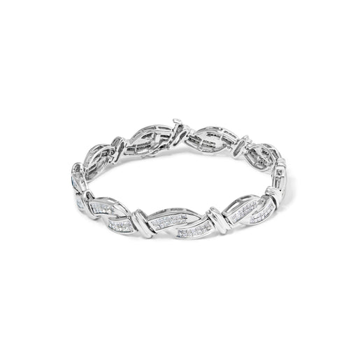 Bids.com 14K White Gold 4.0 Cttw Invisble Set Princess-Cut Diamond Wave Style Link Bracelet (H-I Color, SI2-I1 Clarity) - 7" Bracelets