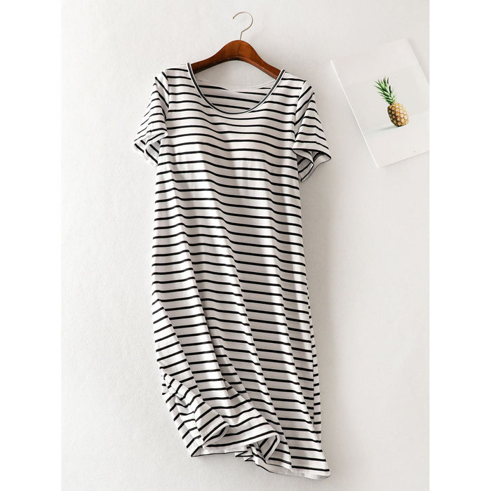 Striped Round Neck Short Sleeve Dress