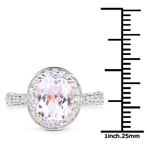 Bids.com 14K Rose Gold Plated 3.86 Carat Genuine Kunzite and White Zircon .925 Sterling Silver Ring Rings