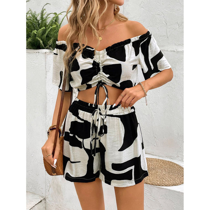 Drawstring Off-Shoulder Top and Shorts Set