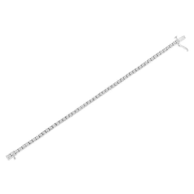 Bids.com .925 Sterling Silver 1.0 Cttw Miracle-Set Diamond Round Faceted Bezel Tennis Bracelet (I-J Color, I3 Clarity) - 7" Bracelets