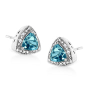 Bids.com .925 Sterling Silver 6x6 mm Trillion Cut Blue Topaz Gemstone and Diamond Accent Stud Earring (I-J Color, I1-I2 Clarity) Earrings