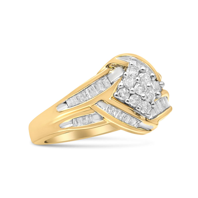 Bids.com 10K Yellow and White Gold 3/4 Cttw Diamond Cluster and Swirl Ring (H-I Color, I1-I2 Clarity) Rings