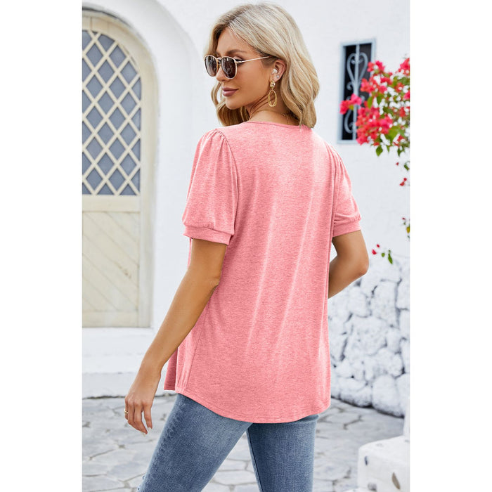 Ruched Scoop Neck Short Sleeve Blouse