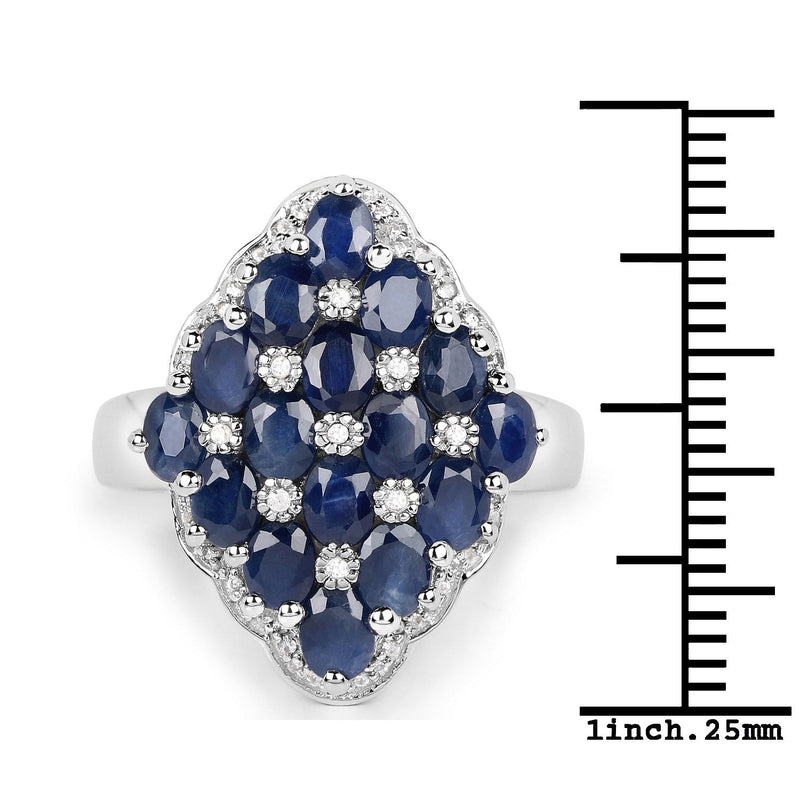 Bids.com 3.48 Carat Genuine Blue Sapphire and White Zircon .925 Sterling Silver Ring Rings