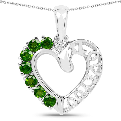 Bids.com 14K White Gold Plated 0.84 Carat Genuine Chrome Diopside .925 Sterling Silver Pendant Pendants