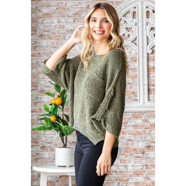 Veveret Round Neck Roll-Up Sweater