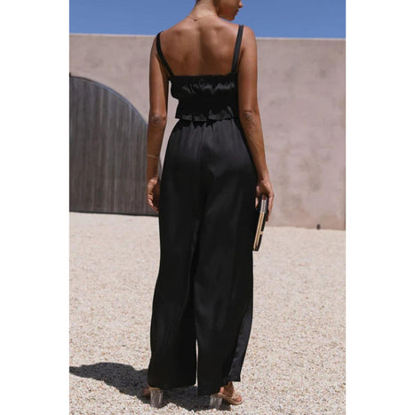 Ruffled Sleeveless Top and Wide Leg Pants Set