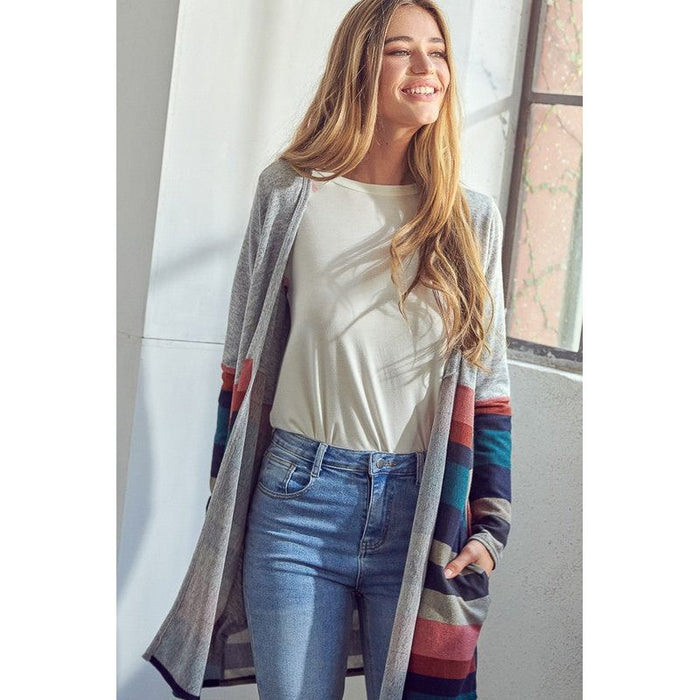 Lus Brushed Stripe Solid Mix Cardigan