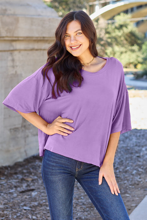 Bamboo Round Neck Drop Shoulder T-Shirt