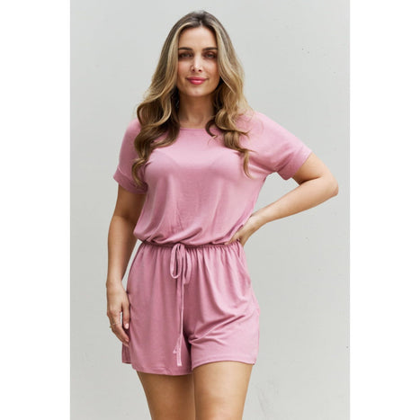 Zenana Chilled Out Short Sleeve Romper in Light Carnation Pink