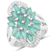 Bids.com 2.74 Carat Genuine Emerald and White Topaz .925 Sterling Silver Ring Rings