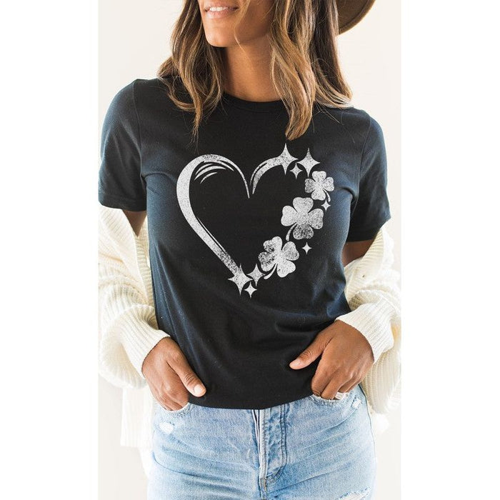 Distressed Clover Heart St Patricks Graphic Tee