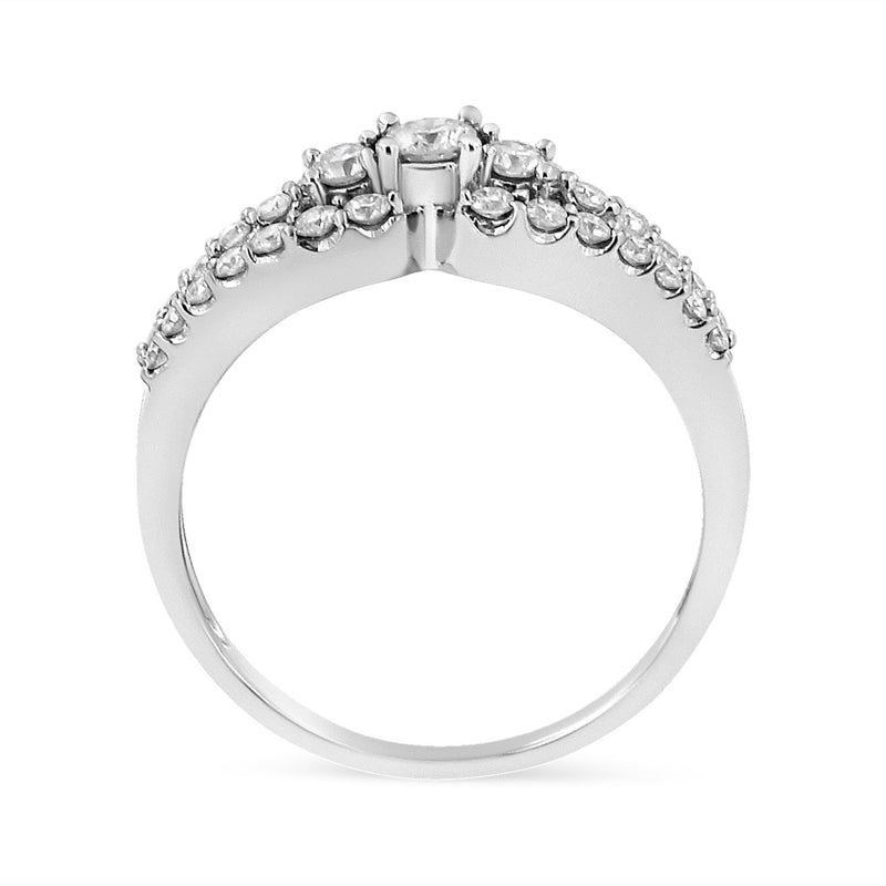 Bids.com 10K White Gold 1/2 Cttw Round Cut Diamond Three Stone Split Shank Band Ring (H-I Color, SI1-SI2 Clarity) - Size 6 Rings