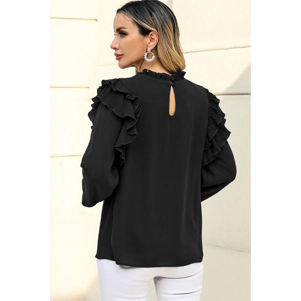 Ruffled Round Neck Long Sleeve Blouse