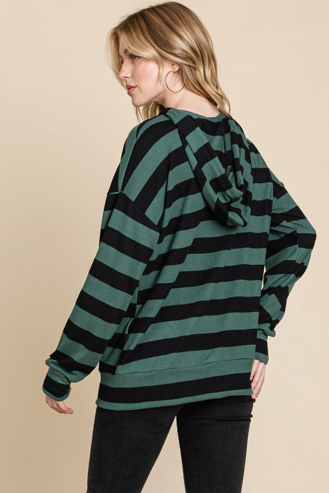 Drawstring Striped Dropped Shoulder Hoodie