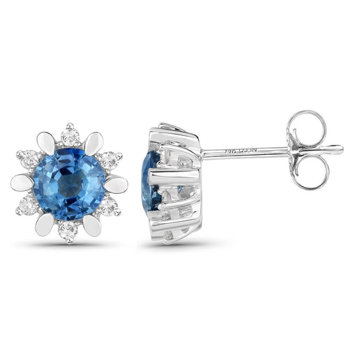 Bids.com 1.87 Carat Genuine Blue Sapphire and White Diamond 14K White Gold Earrings Earrings