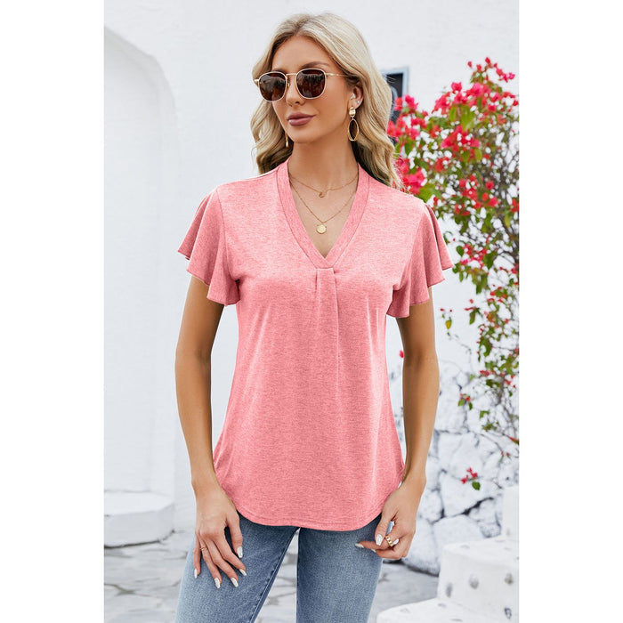 V-Neck Flutter Sleeve T-Shirt