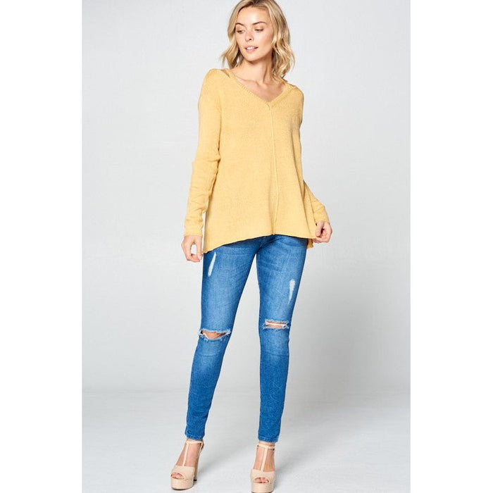 SOLID LIGHT KNIT V NECK SWEATER