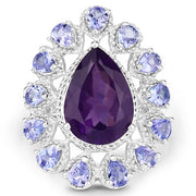 Bids.com 5.82 Carat Genuine Amethyst and Tanzanite .925 Sterling Silver Ring Rings