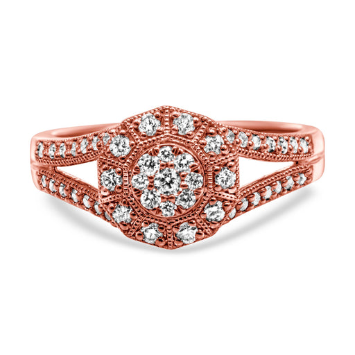 Bids.com 14K Rose Gold Plated .925 Sterling Silver 1/2 Cttw Pave Diamond Halo Cluster Split Shank Cocktail Ring (I-J Color, I1-I2 Clarity) - Size 6 Rings