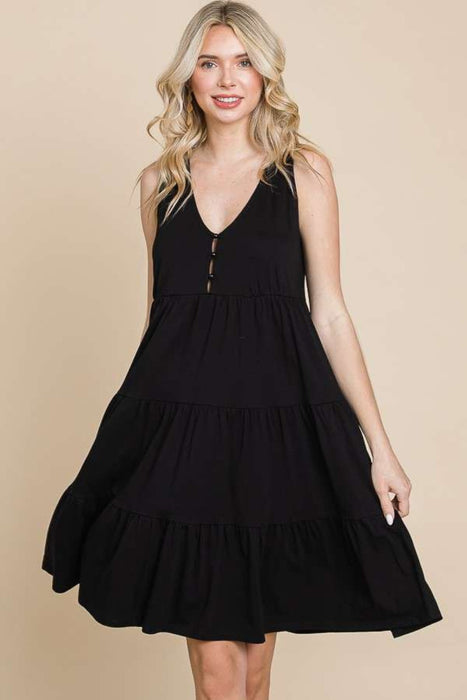 Racerback Tiered Tank Dress in Black