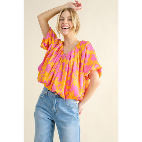 Printed Satin Bubble Hem Top