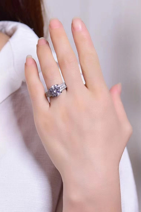 Platinum-Plated 5 Carat Moissanite Side Stone Ring