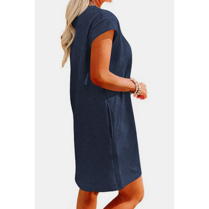 Textured Round Neck Cap Sleeve Dress