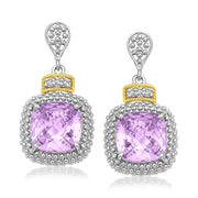 Bids.com 18k Yellow Gold & Sterling Silver Cushion Amethyst & Diamond Earrings (.05cttw) Earrings