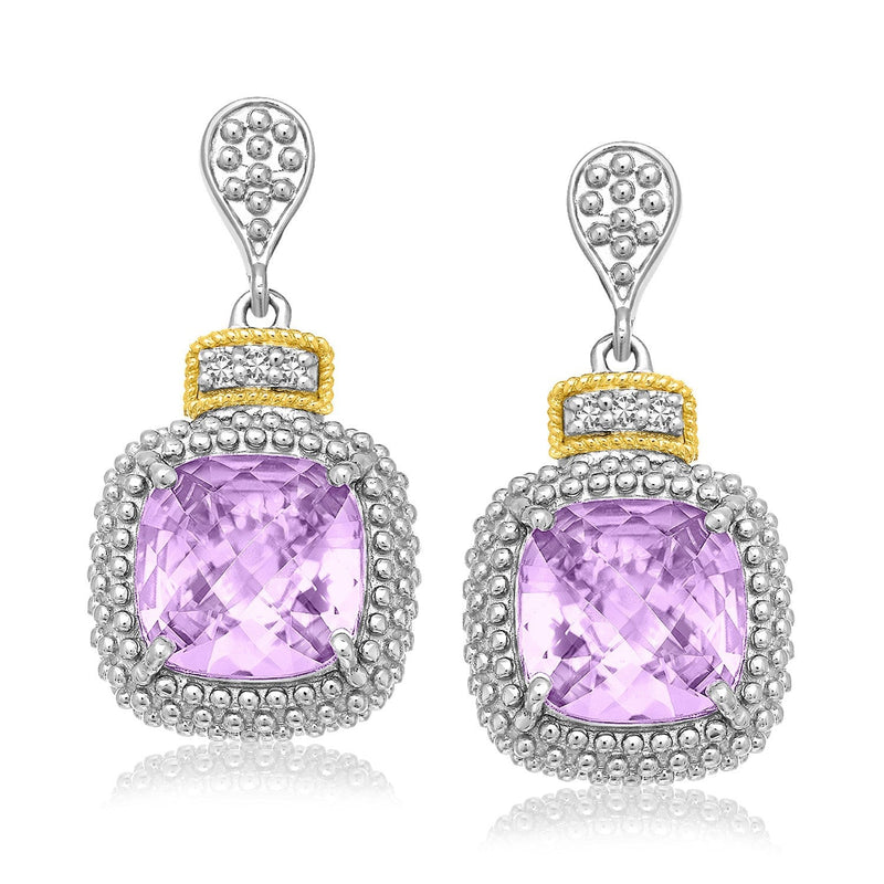 Bids.com 18k Yellow Gold & Sterling Silver Cushion Amethyst & Diamond Earrings (.05cttw) Earrings