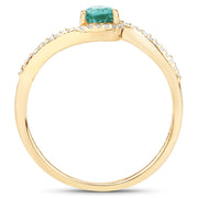 Bids.com 0.33 Carat Genuine Zambian Emerald and White Diamond 14K Yellow Gold Ring Rings