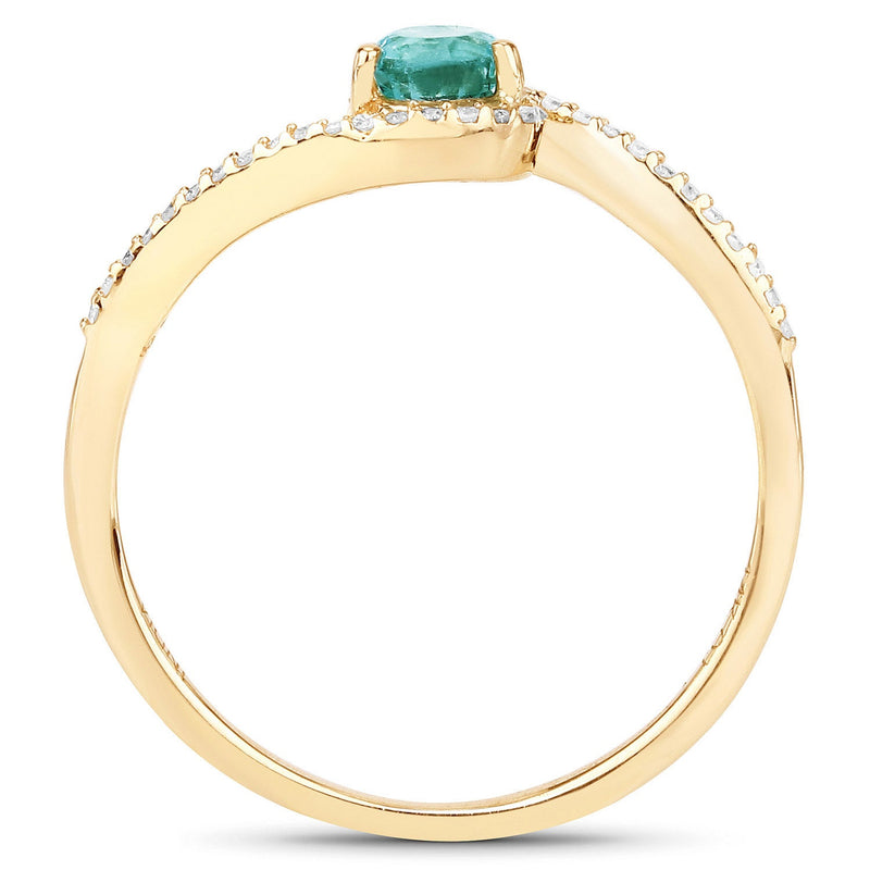 Bids.com 0.33 Carat Genuine Zambian Emerald and White Diamond 14K Yellow Gold Ring Rings