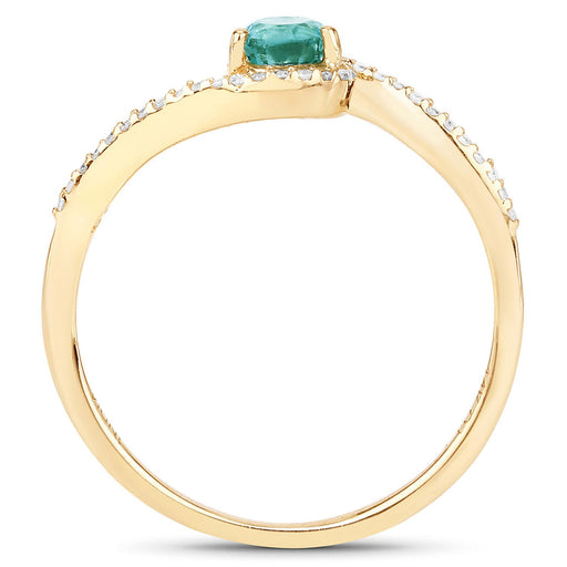 Bids.com 0.33 Carat Genuine Zambian Emerald and White Diamond 14K Yellow Gold Ring Rings