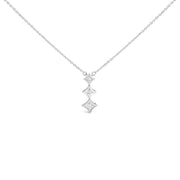 Bids.com 10K White Gold 1/5 Cttw Princess Cut Diamond 3 Stone Drop 18" Pendant Necklace (H-I Color, SI2-I1 Clarity) Necklaces