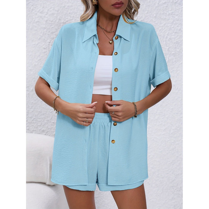 Button Up Short Sleeve Shirt and Shorts Set