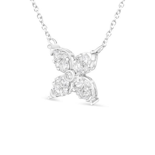 Bids.com 10K White Gold 1/2 Cttw Brilliant Round Diamond Marquise Shaped 4 Leaf Clover Adjustable 16-18" Inch Pendant Necklace (I-J Color, I1-I2 Clarity) Necklaces