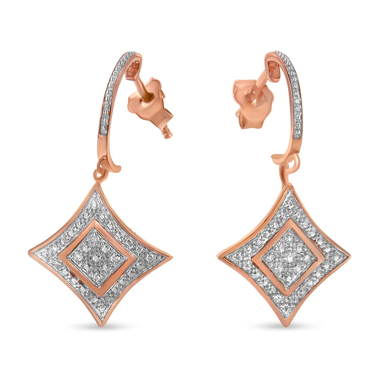 Bids.com 10K Rose Gold Plated Sterling Silver Round Cut Diamond Cushion Dangle Earrings (0.04 cttw, H-I Color, I2-I3 Clarity) Earrings