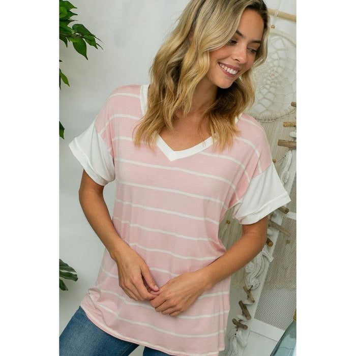 Big Stripe Jersey Mixed Boxy Top