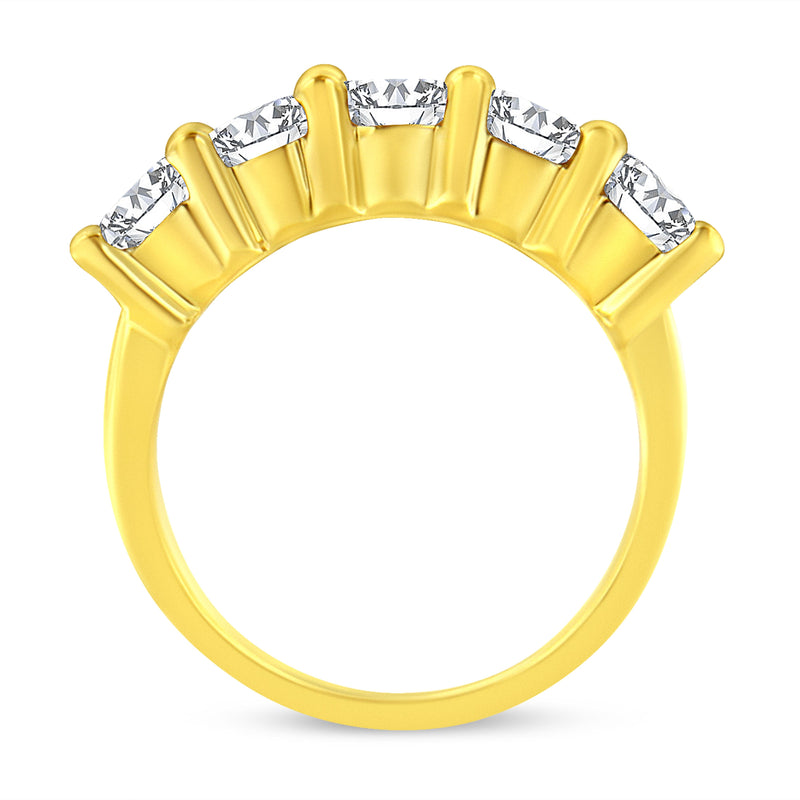 Bids.com 14K Yellow Gold Plated .925 Sterling Silver 2.0 Cttw Shared Prong Set Diamond 5 Stone Wedding Band Ring (J-K Color, I1-I2 Clarity) - Size 7 Rings