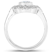 Bids.com 1.02 Carat Genuine Aquamarine and White Topaz .925 Sterling Silver Ring Rings