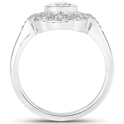 Bids.com 1.02 Carat Genuine Aquamarine and White Topaz .925 Sterling Silver Ring Rings