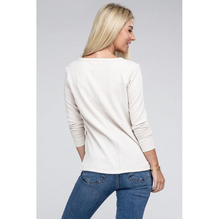 Melange Baby Waffle V-Neck Long Sleeve Top