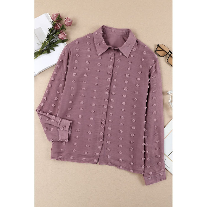 Swiss Dot Button Up Long Sleeve Shirt