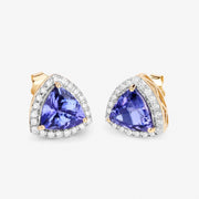 Bids.com 3.82 Carat Genuine Tanzanite and White Diamond 14K Yellow Gold Earrings Earrings