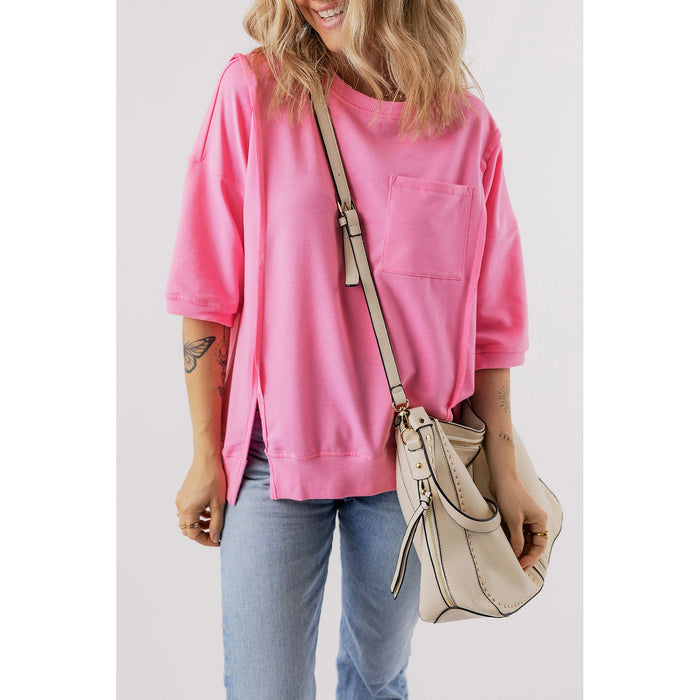 Round Neck Half Sleeve Slit T-Shirt