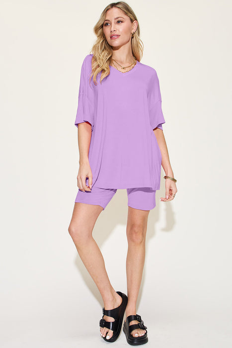 Bamboo V-Neck Drop Shoulder T-Shirt and Shorts Set