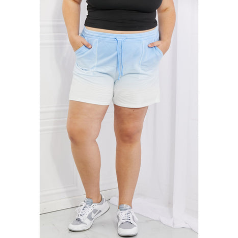 Zenana In The Zone Dip Dye High Waisted Shorts in Blue