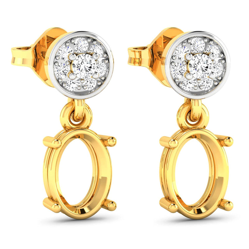 Bids.com 0.11 Carat Genuine White Diamond 14K Yellow Gold Semi Mount Earrings - holds 7x5mm Oval Gemstones Earrings